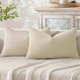 Soft Farmhouse Chenille Throw Pillows Covers Cream 12x20-inch